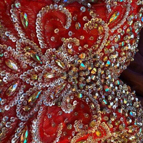 Mac Duggal Red and Gold Strapless Prom Dress - Picture 15 of 16